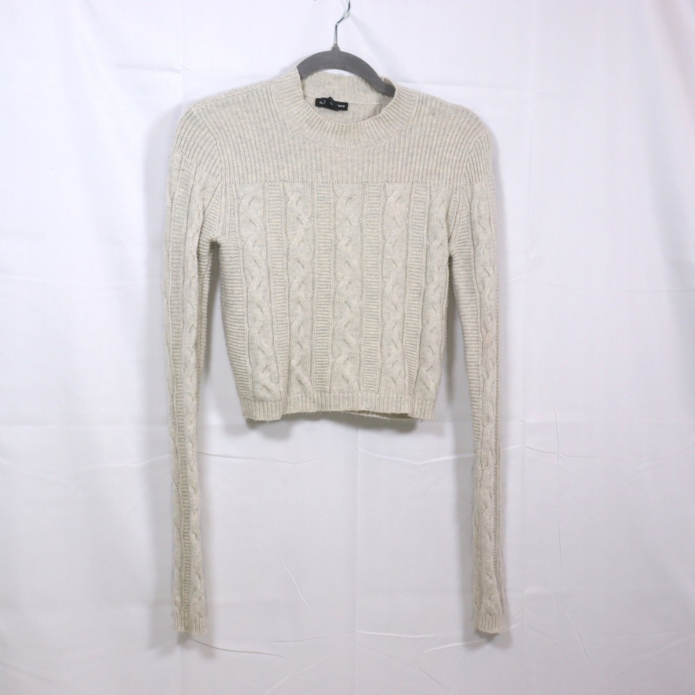 Club Monaco Sweater XS gray Womens Merino Wool Cashmere Cable Knit Crop Pullover